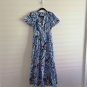Anthropologie somerset Blue and Black Geometric Midi Dress